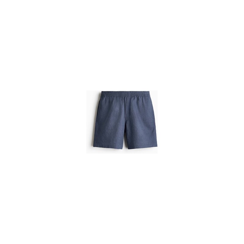 H&M - Lněné šortky Relaxed Fit - Tlumená Tmavomodrá