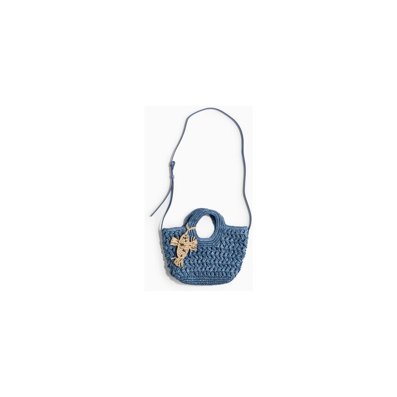 H&M - Slaměná kabelka crossbody - Tlumená Modrá