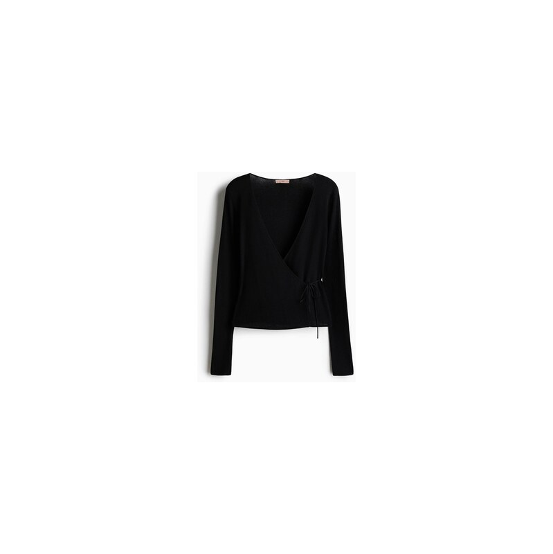 H&M - Zavinovací kardigan z žebrovaného úpletu - Černá