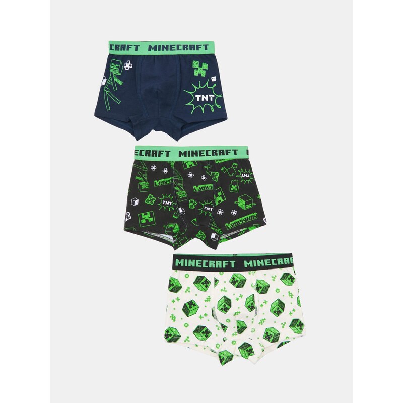 Sinsay - Bavlněné boxerky s potiskem 3 pack Minecraft - zelená