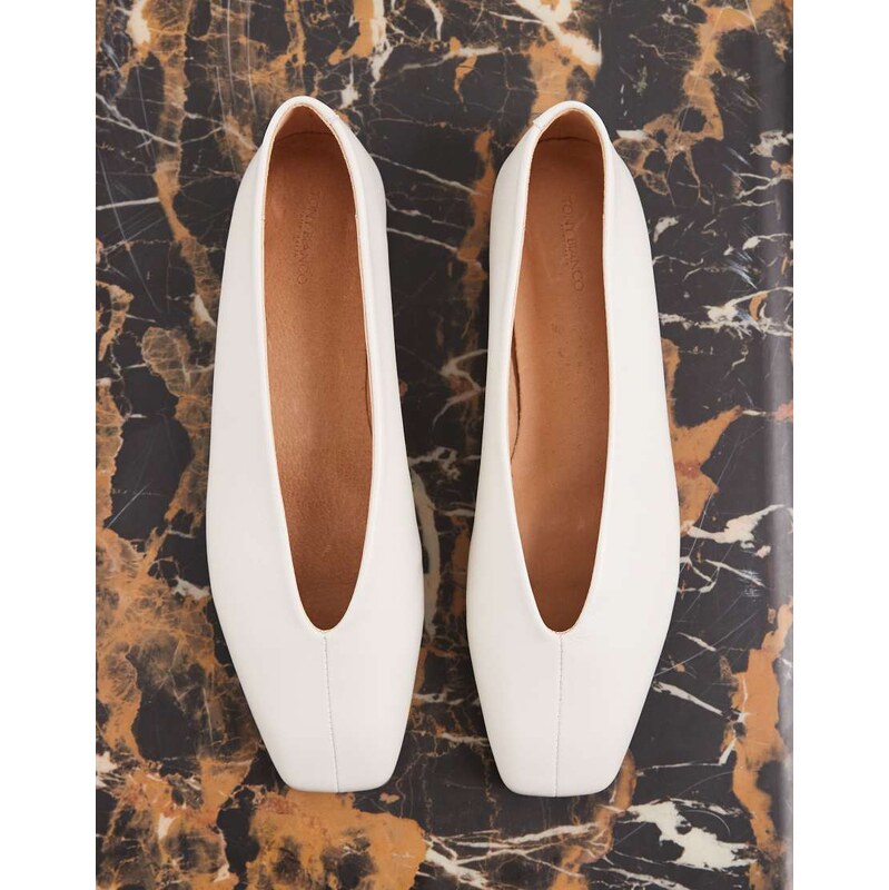 Tony Bianco Brash square toe ballet flats in off white leather