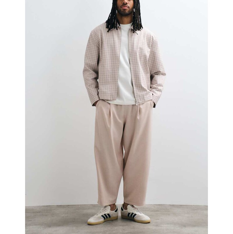 Reclaimed Vintage pull on trouser in beige linen-White