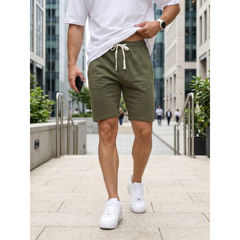 Dstreet Pánské khaki teplákové šortky Basic