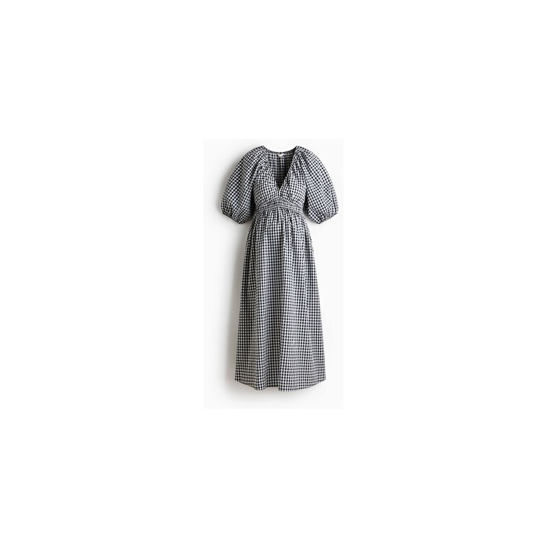 H&M - MAMA Šaty midis balonovými rukávy - Černá/Kostka Gingham