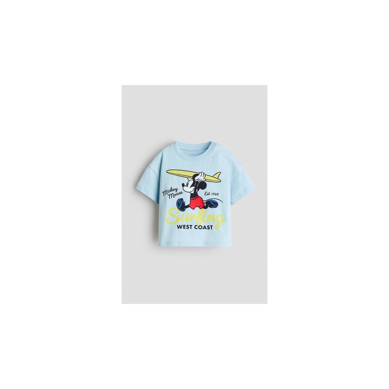 H&M - Bavlněné tričkos potiskem - Bleděmodrá/Myšák Mickey