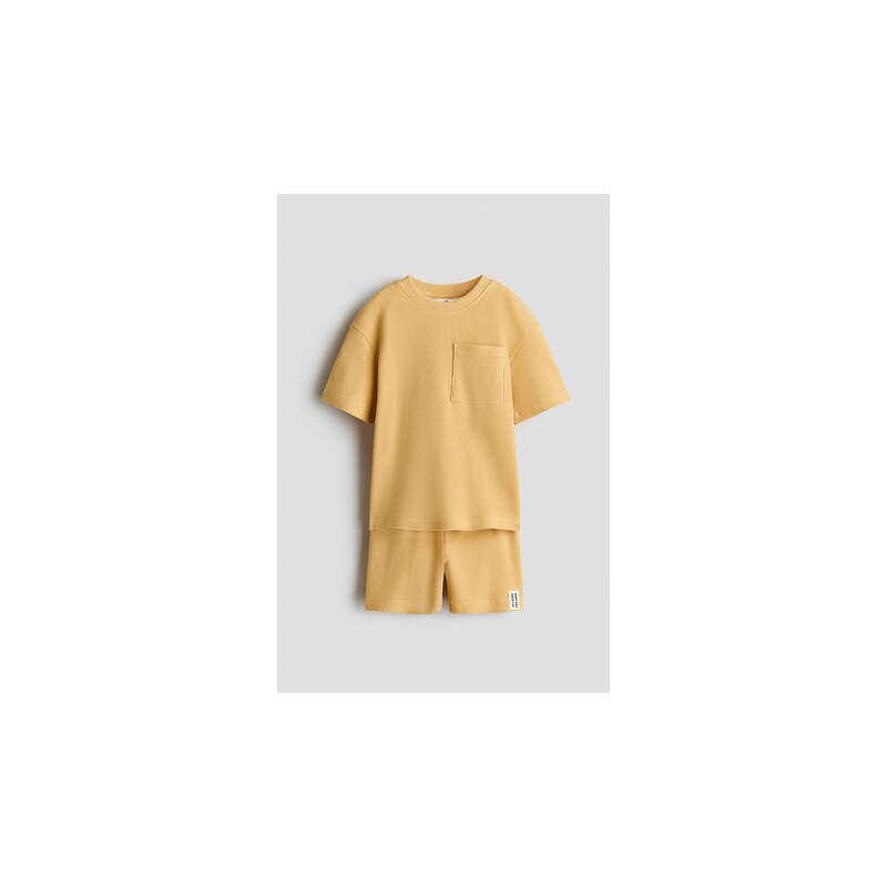 H&M - Dvoudílná bavlněná soupravas vaflovou texturou - Žlutá