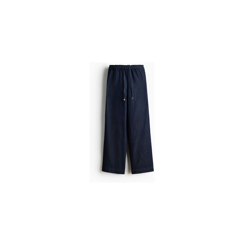 H&M - Široké kalhoty paper bag - Tmavý Denim Blue