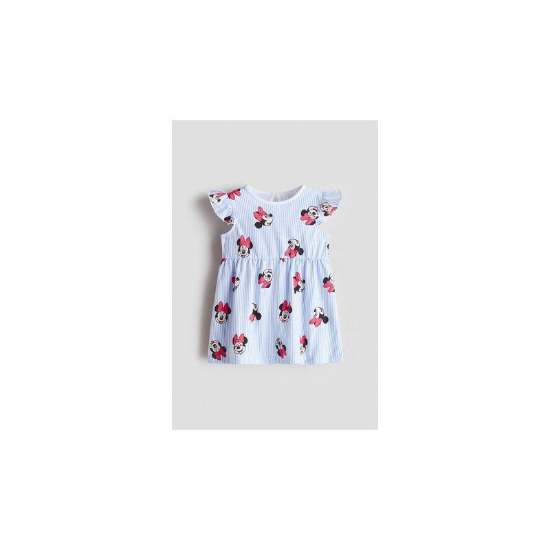 H&M - Bavlněné šatys potiskem - Modré Proužky/Myška Minnie