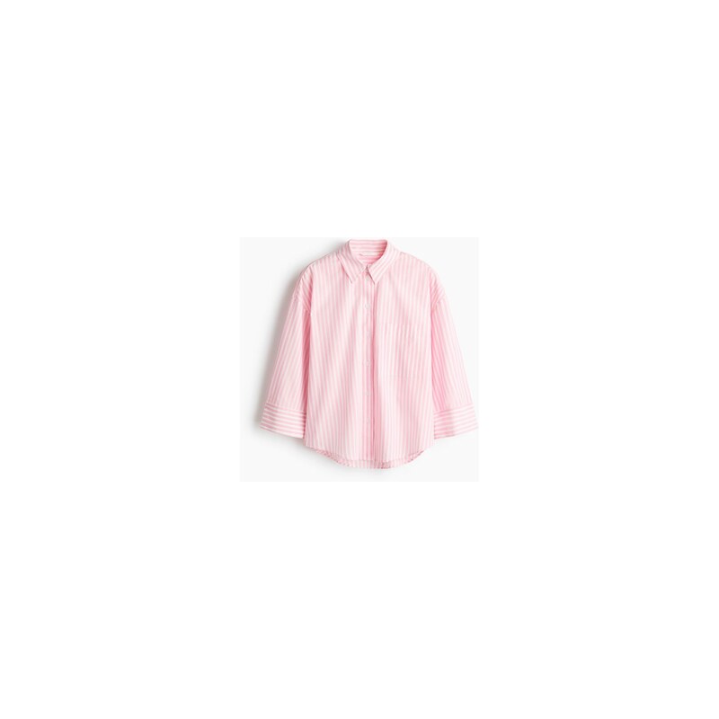 H&M - Krátká popelínová košile - Světle Růžová/Proužky