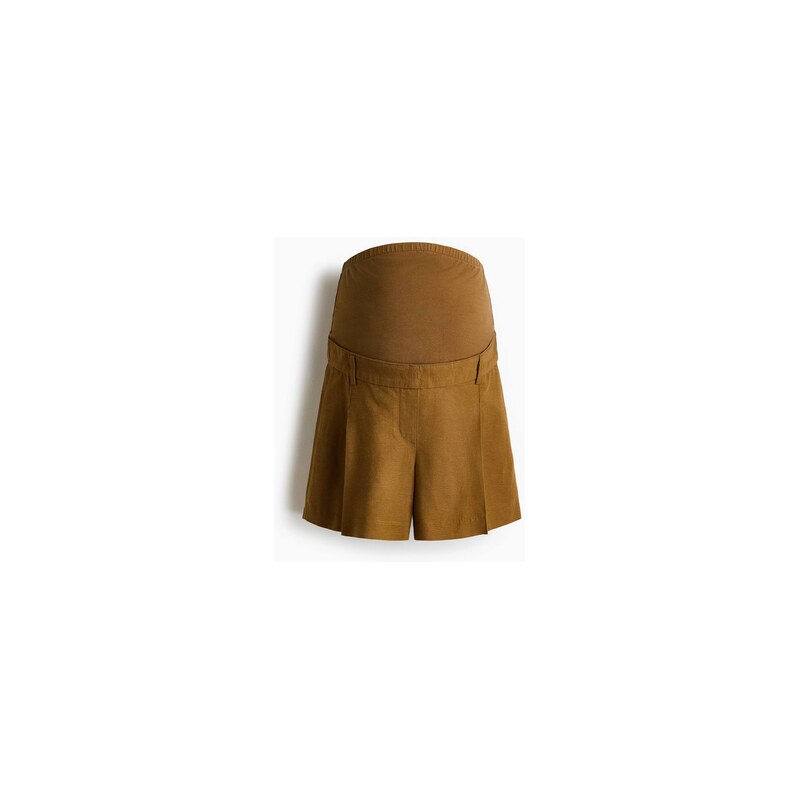 H&M - MAMA Šortky z lněné směsi - Tmavá Zlatavě Olivová