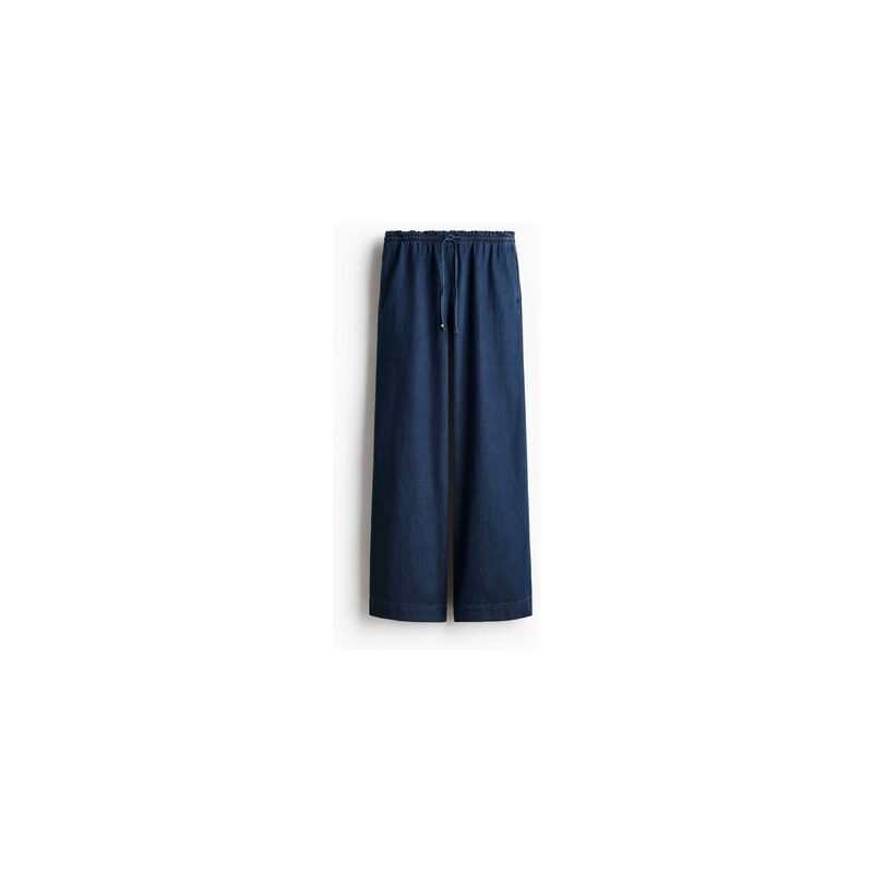 H&M - Široké kalhoty paper bag - Tmavý Denim Blue
