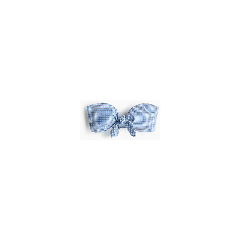 H&M - Vyztužená bikinová podprsenka bandeau - Bleděmodrá/Kostka