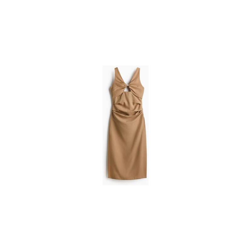 H&M - Šaty z lněné směsis průstřihem - Tmavě Béžová