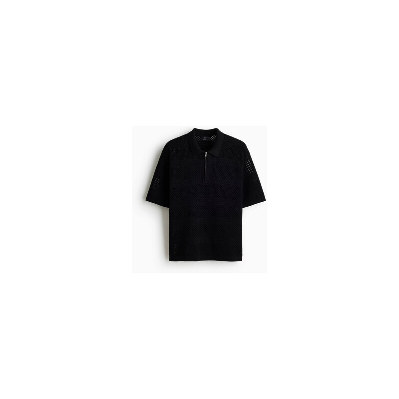 H&M - Tops límečkem z dírkovaného úpletu Relaxed Fit - Černá