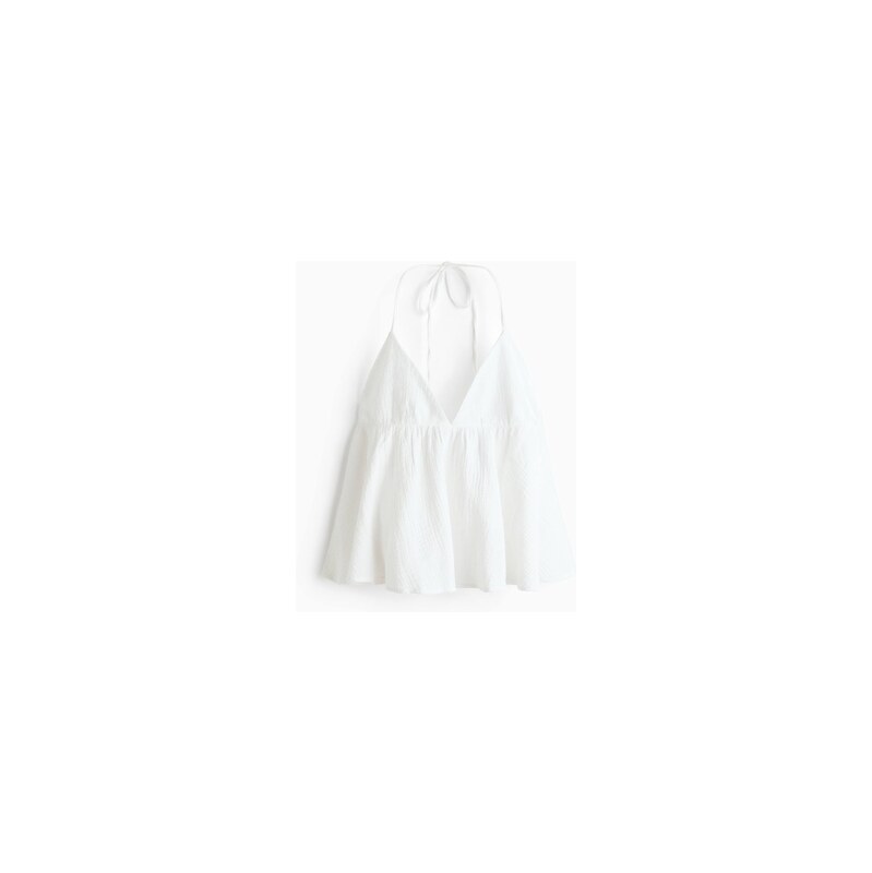 H&M - Bavlněný top halterneck - Slonovinová