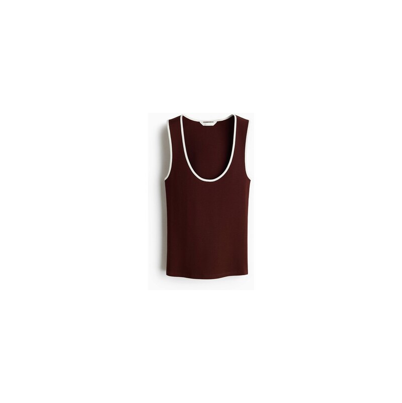 H&M - Tílko z žebrované bavlny - Tmavě Hnědá