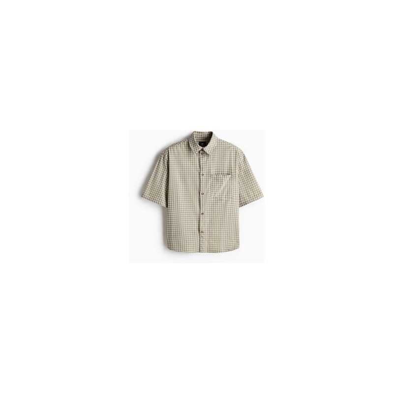 H&M - Bavlněná košiles krátkým rukávem Relaxed Fit - Khaki