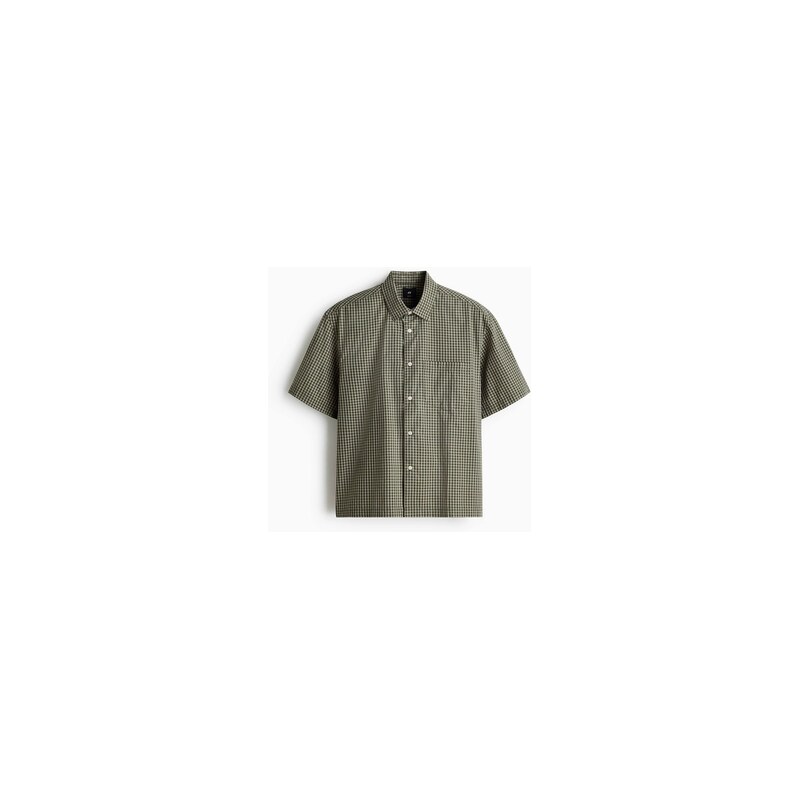 H&M - Bavlněná košile Relaxed Fit - Khaki Zelená/Kostka