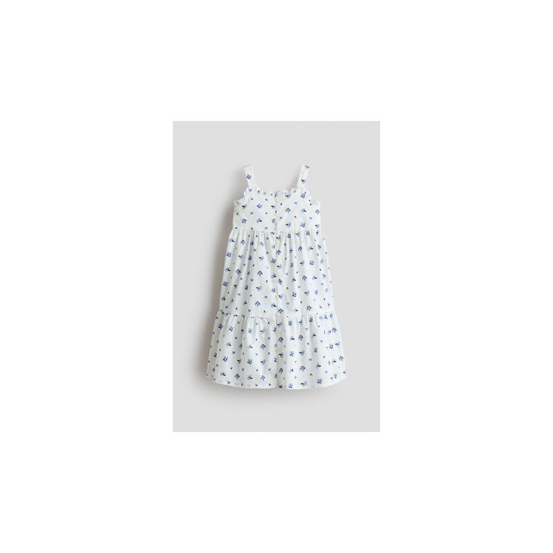 H&M - Bavlněné šatys nabíranými volány - Bílá/Květiny