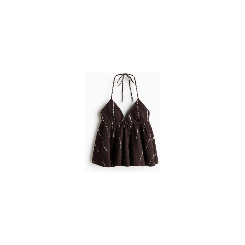H&M - Bavlněný top halterneck - Tmavě Hnědá/Proužky