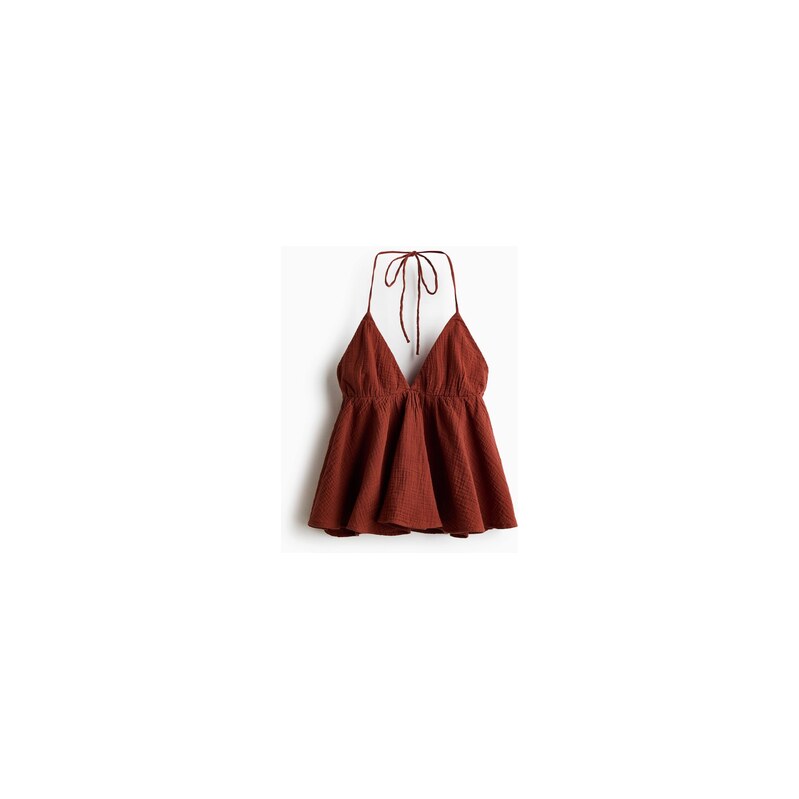 H&M - Bavlněný top halterneck - Rezavě Hnědá