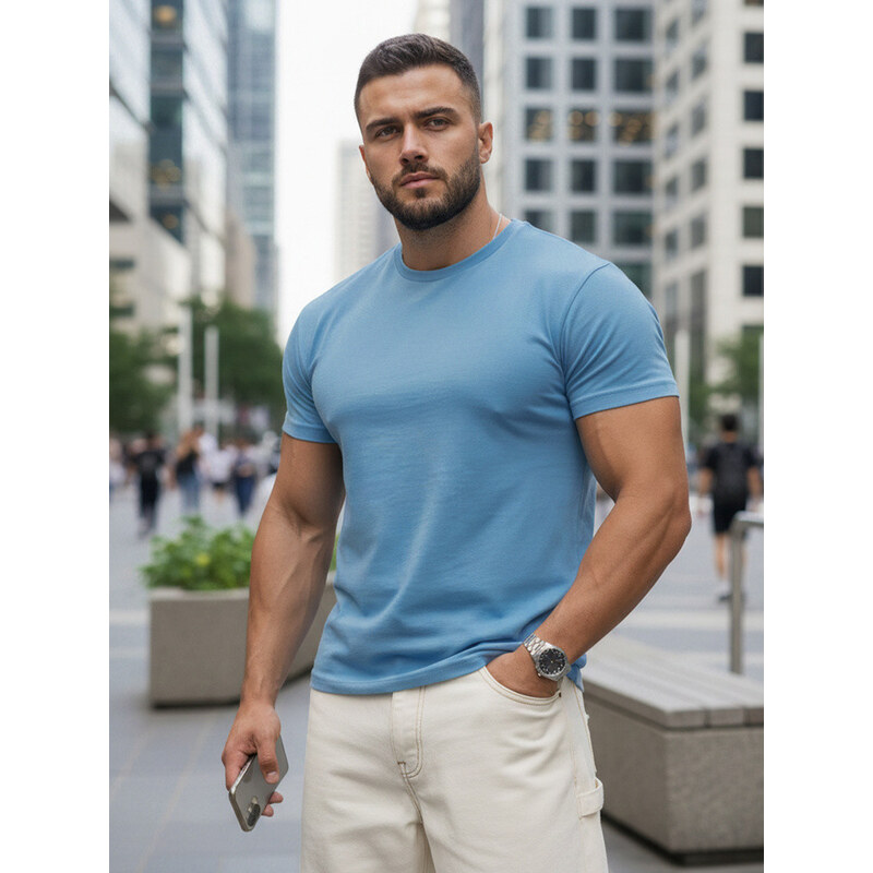 Pánské bavlněné tričko basic, světle modré, FashionStreet RX5691