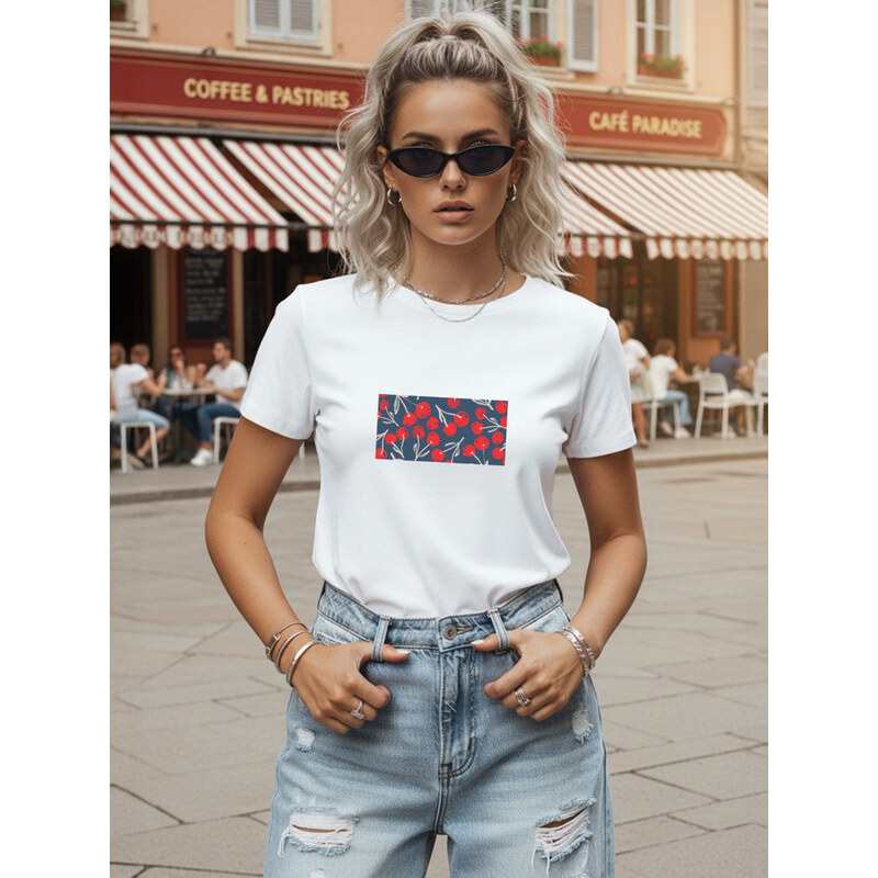 Dámské bavlněné tričko s potiskem, klasický střih, FashionStreet