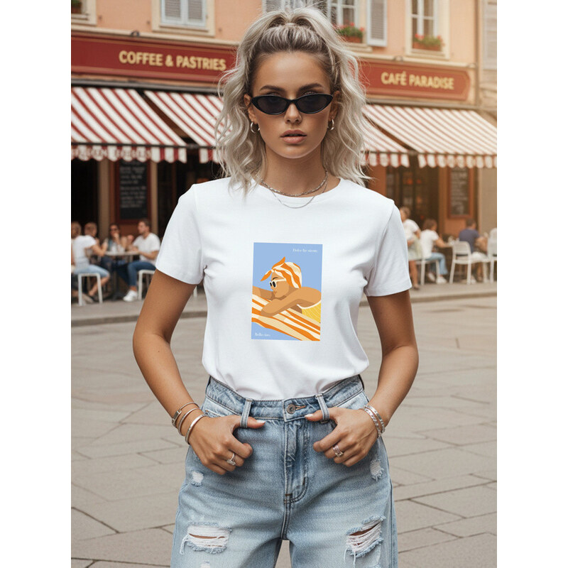 Dámské bavlněné tričko s potiskem, klasické bílé, FashionStreet