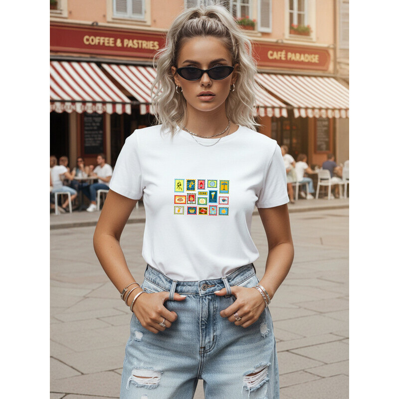 Dámské bavlněné tričko s grafickým potiskem, bílé, FashionStreet