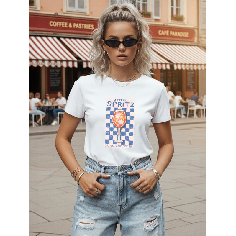 Dámské tričko s potiskem, bavlněné, bílé, FashionStreet NX8031RY