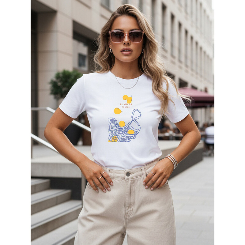 Klasické dámské tričko s potiskem citronů, bílé, FashionStreet