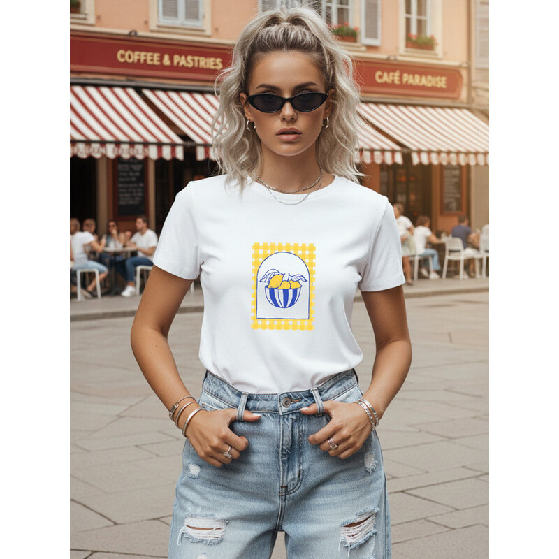 Dámské ležérní tričko s potiskem citronů, bílé, FashionStreet