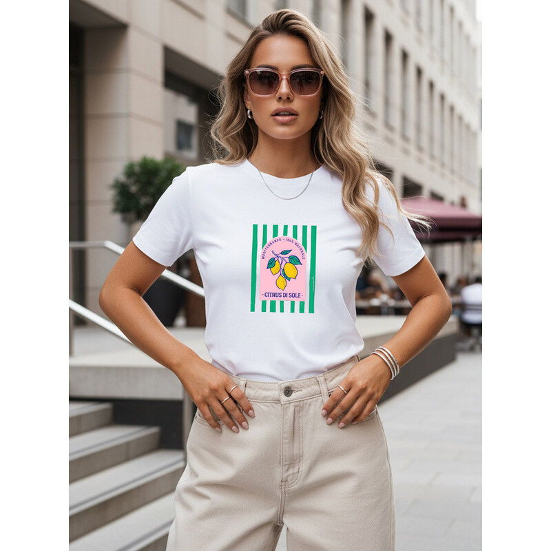 Dámské bavlněné tričko s potiskem, bílé, FashionStreet NX8039RY