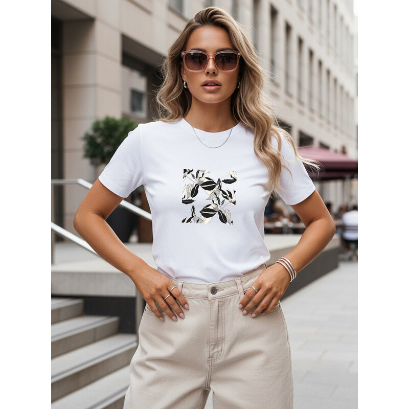 Dámské ležérní tričko s rostlinným motivem, bílé, FashionStreet