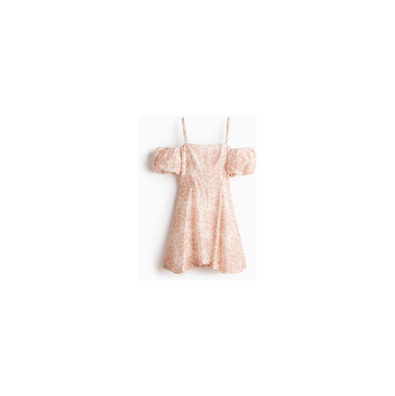 H&M - Šaty z lněné směsi odhalující ramena - Světle Béžová/Květy