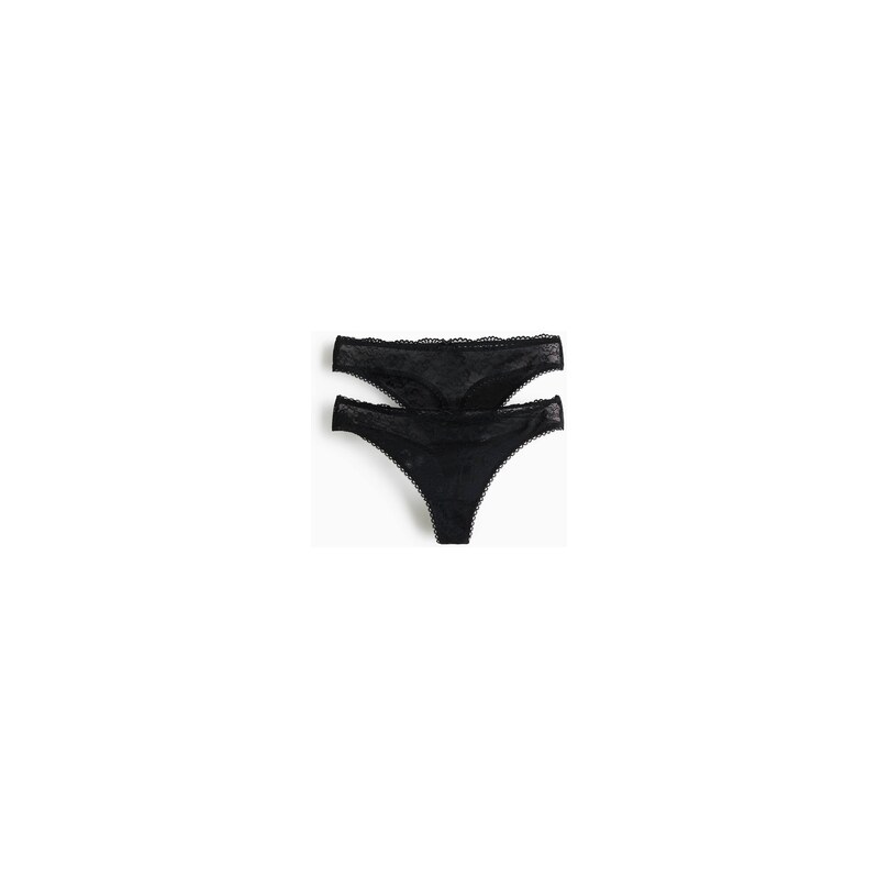 H&M - Krajkové kalhotky thong 2 kusy - Černá