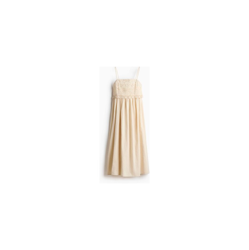 H&M - Bavlněné šaty na ramínka - Světle Béžová