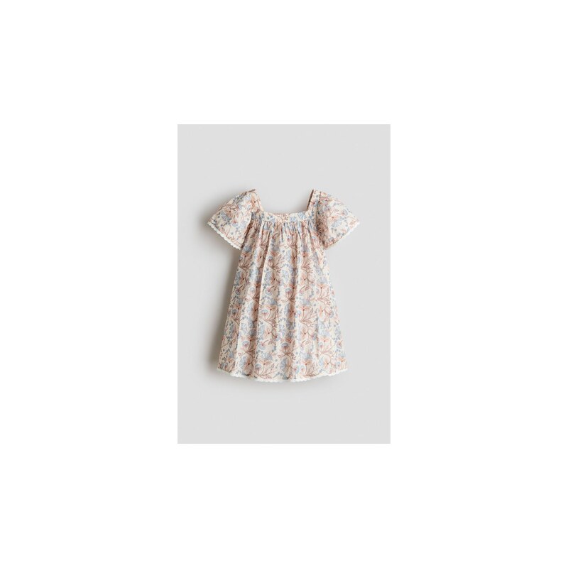 H&M - Bavlněné šaty áčkový střih - Světle Béžová/Květy