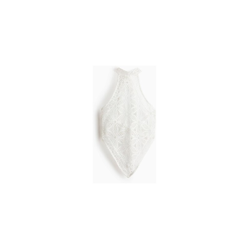 H&M - Asymetrický krajkový top halterneck - Slonovinová