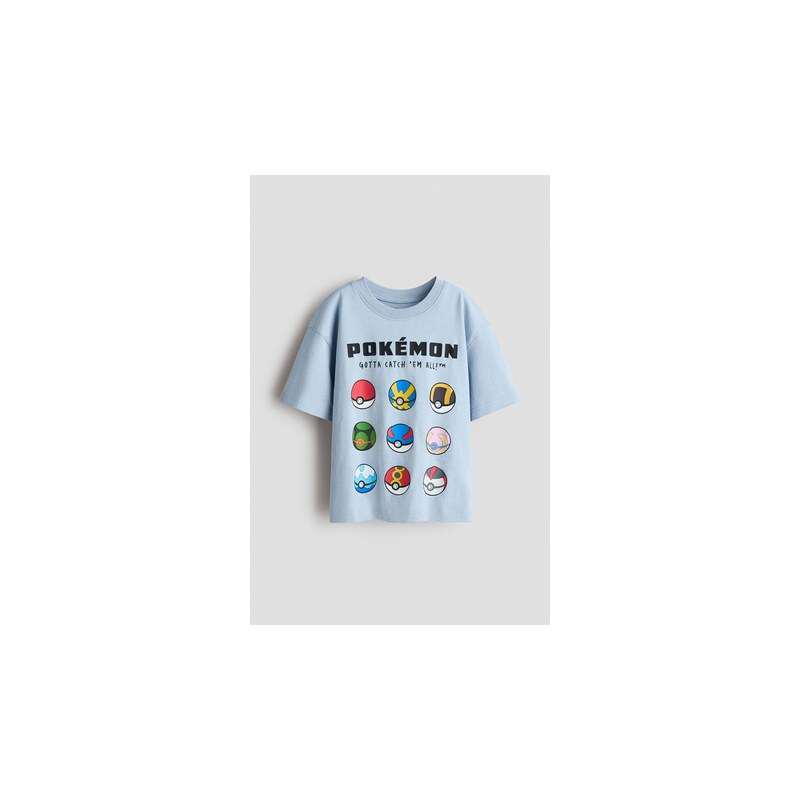 H&M - Oversized tričkos potiskem - Bleděmodrá/Pokémon