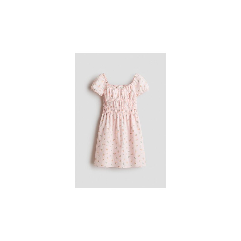H&M - Bavlněné šatys nabíraným rukávem - Světle Růžová/Pomeranče