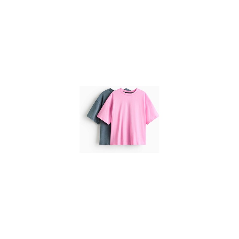 H&M - Tričko DryMove Relaxed Fit Boxy 2 kusy - Růžová/Tmavě Šedá