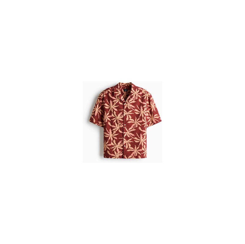 H&M - Bavlněná košile resort Relaxed Fit - Rezavě Červená/Vzor