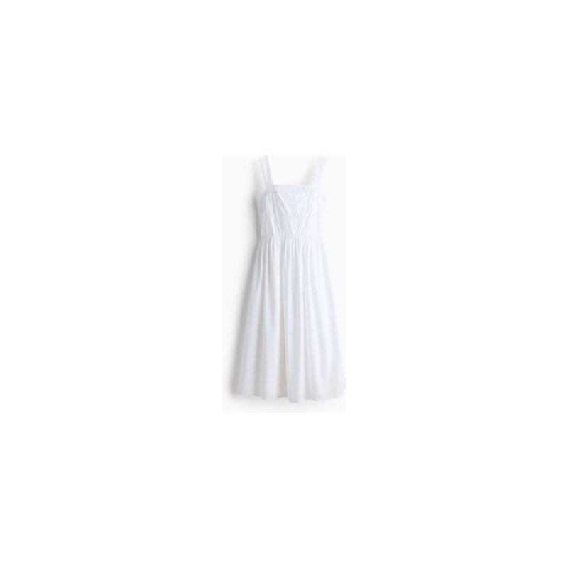 H&M - Bavlněné šatys madeirou - Slonovinová