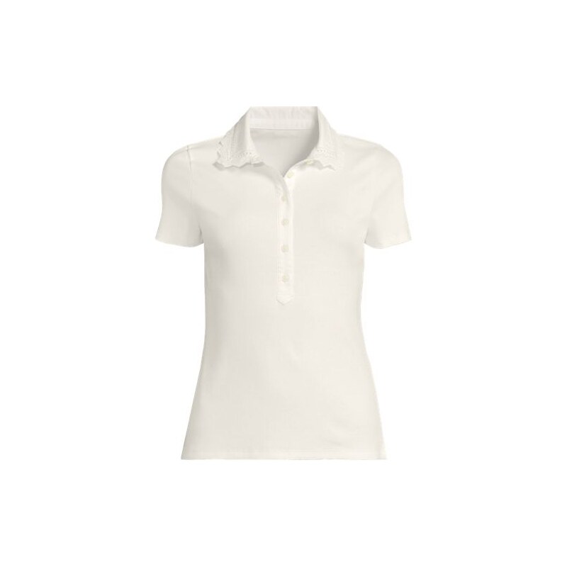Micro Rib Polo With Woven Collar, Women, size: S, regular, Ivory