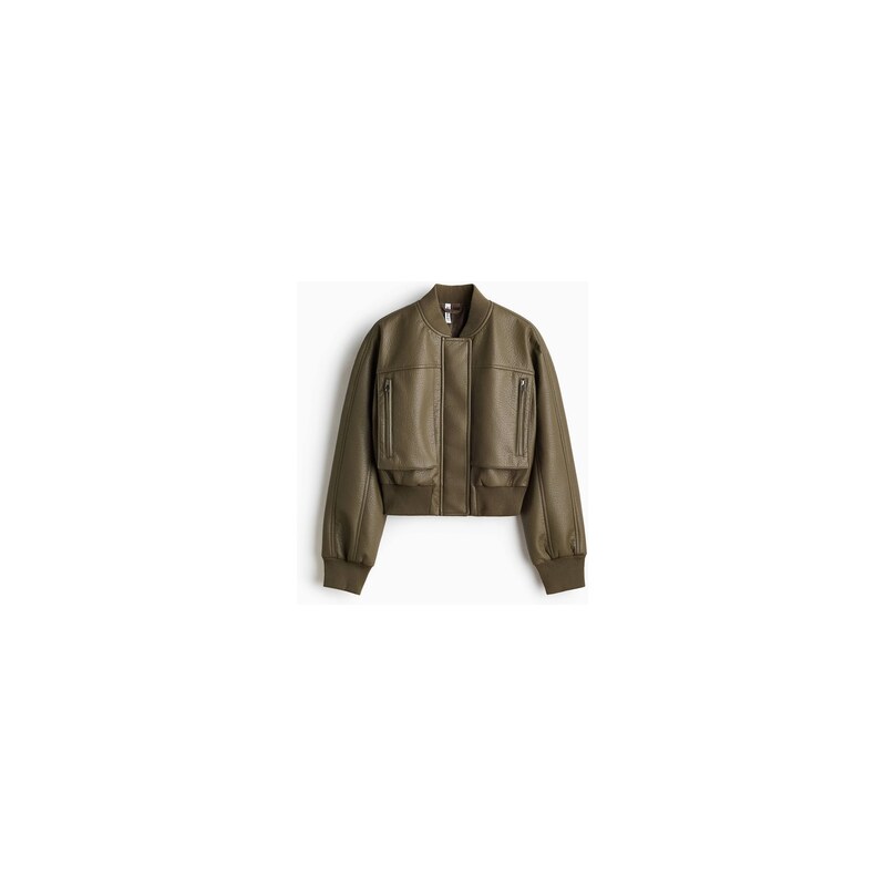 H&M - Bomber z potažené látky - Tmavě Zelená Khaki