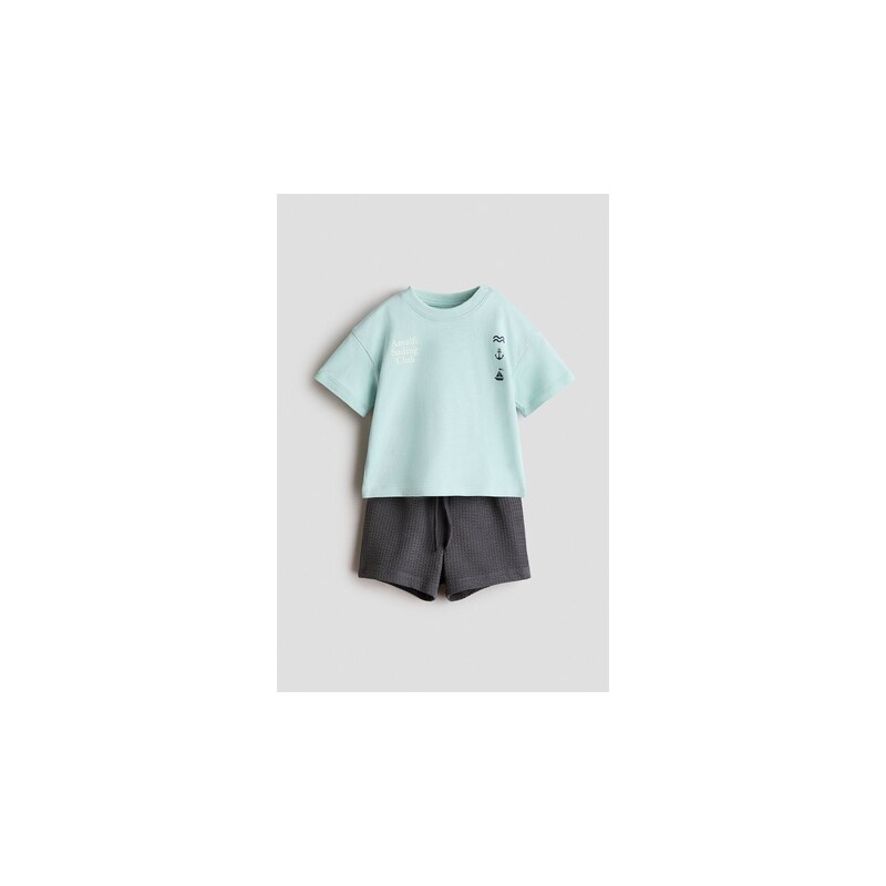 H&M - Dvoudílná souprava z bavlněného žerzeje - Tyrkysová/Amalfi