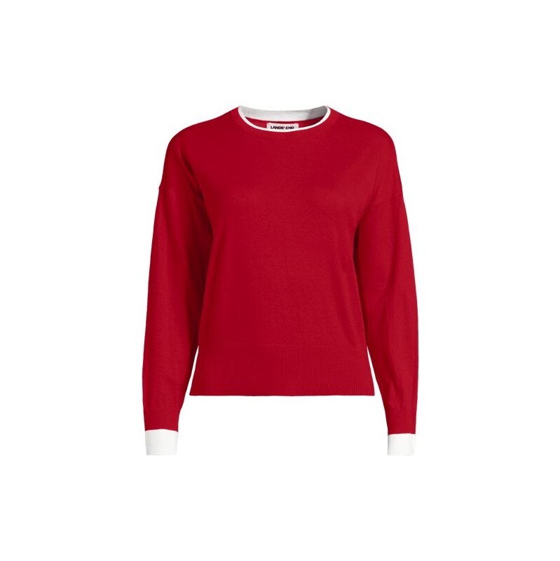 Double Trim Cotton Jumper, Women, size: S, regular, Red, Cotton,