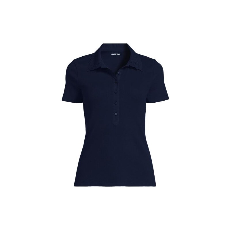 Micro Rib Polo With Woven Collar, Women, size: S, regular, Blue,