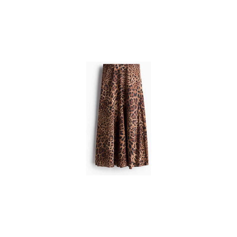 H&M - Saténová maxisukně - Béžová/Leopardí Potisk